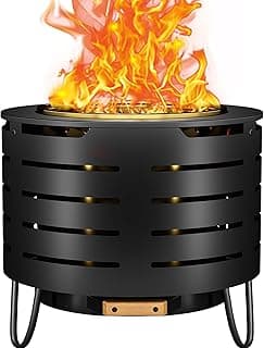Low Smoke Fire Pit, 19 Inch Stainless Steel Portable Fire Pit for Wood Burning, Outdoor Fire Pit Perfect for Camping or Backyard, Includes Fire Poker, Stand, Cloth Cover and Grill Rack