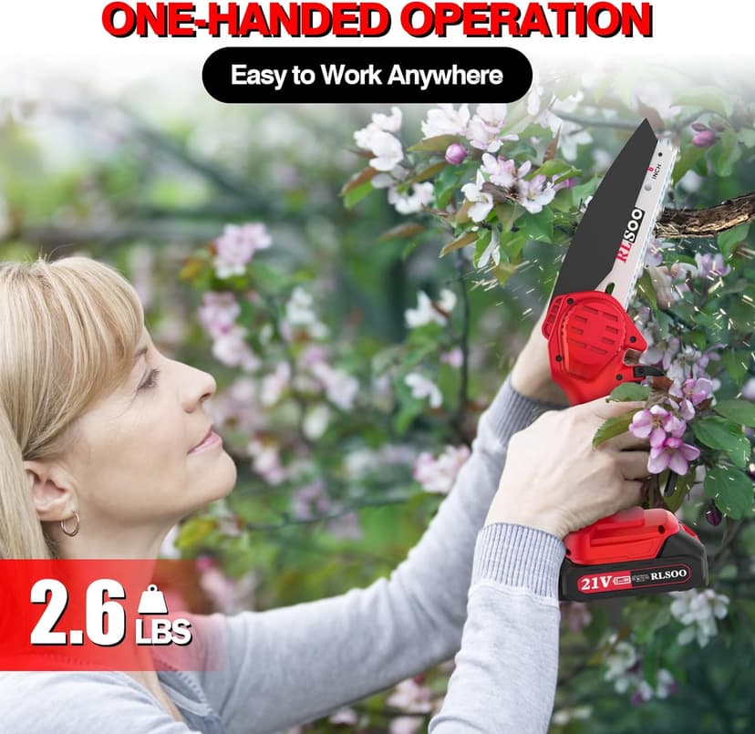 Mini Chainsaw, 6 Inch Mini Chainsaw Cordless, 2024 Upgraded Portable Handheld Small Chain saw for Wood Cutting, Tree Trimming, Courtyard, Household, and Garden (Includes 2 Batteries and 3 Chains)