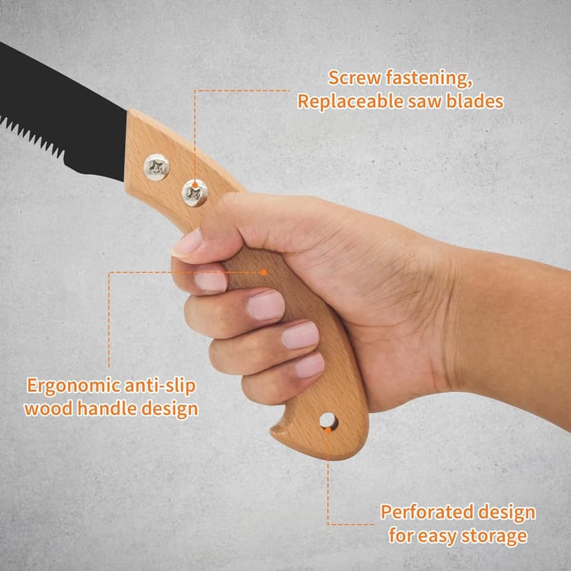 BOOSDEN 11'' Hand Pruning Saw, Japanese Trim Saw with Wood Handle, Hand Saws for Tree Trimming, Camping, Woodworking, Gardening