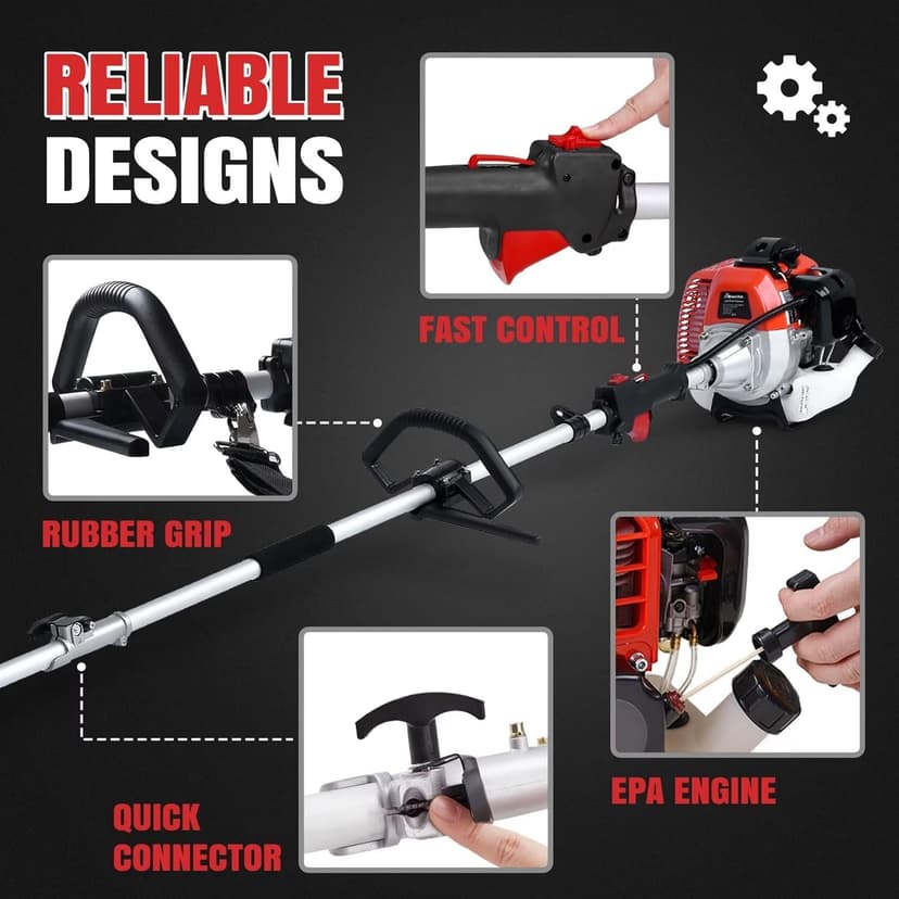 Pole Saw Gas Powered, 16-Foot Reach 42.7CC 2-Cycle 10-Inch Bar Cordless Extendable Long Trimmer Power Gasoline Chainsaw For Tree Hedge Trimming Bush Pruning, Regular Saw Head