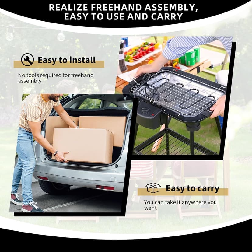Electric Grill Outdoor Indoor Cooking,Smokeless BBQ,Portable Removeable Stand Grill, (YD301 Upgrade)