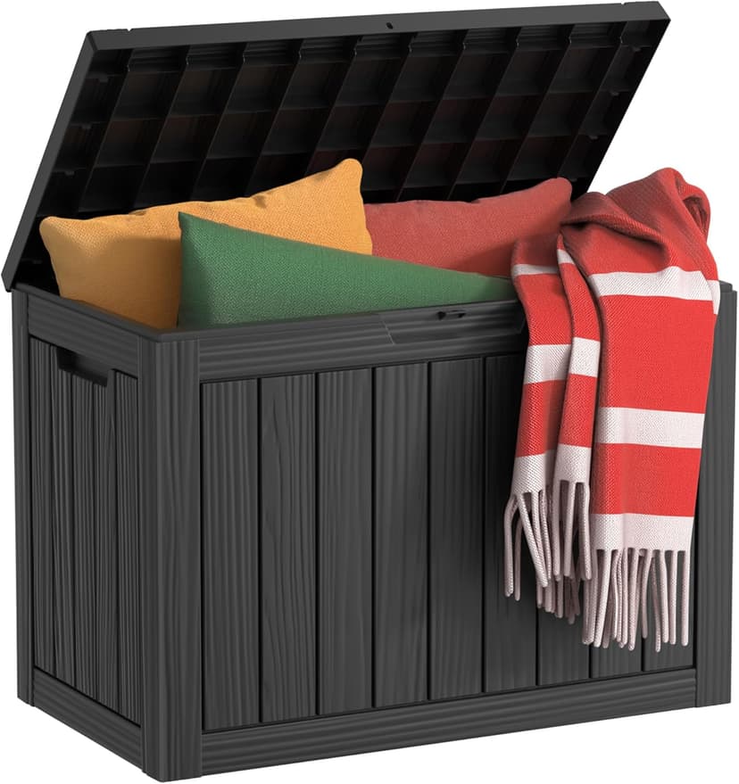 45 Gallon Outdoor Storage Box, Resin Waterproof UV-Resistant Deck Box, Reinforced Stability for Patio, Garden, and Poolside, Striped Black