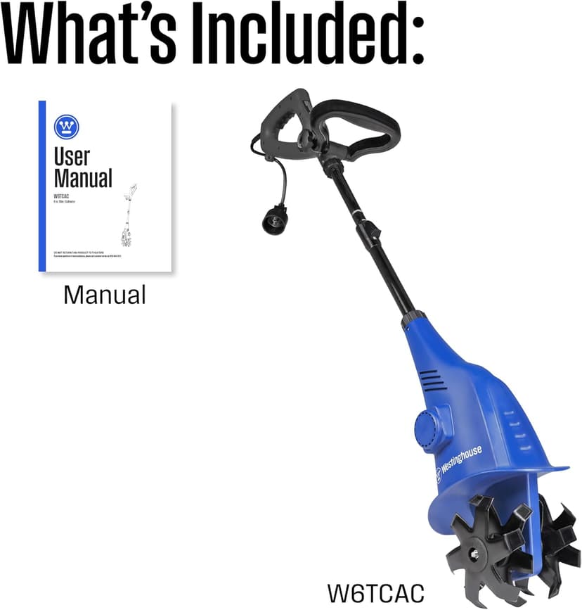 Westinghouse 6-Inch, 2.5 Amp Corded Electric Mini Tiller Cultivator for Gardening, Lightweight, 4 Steel Blades