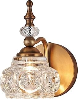 Vintage Wall Sconces, 1-Light Wall Lighting with Crystal Glass Shade, Matte Brushed Antique Brass Finish, Crystal Wall Light, Wall Lamp for Bathroom, Bedroom,Hallway(G9 Base)