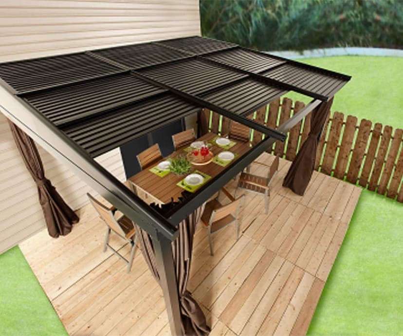 Sojag 10' x 12' Francfort Wall-Mounted Hardtop Gazebo Outdoor Weather-Resistant Aluminum Frame Sun Shelter Black,Brown