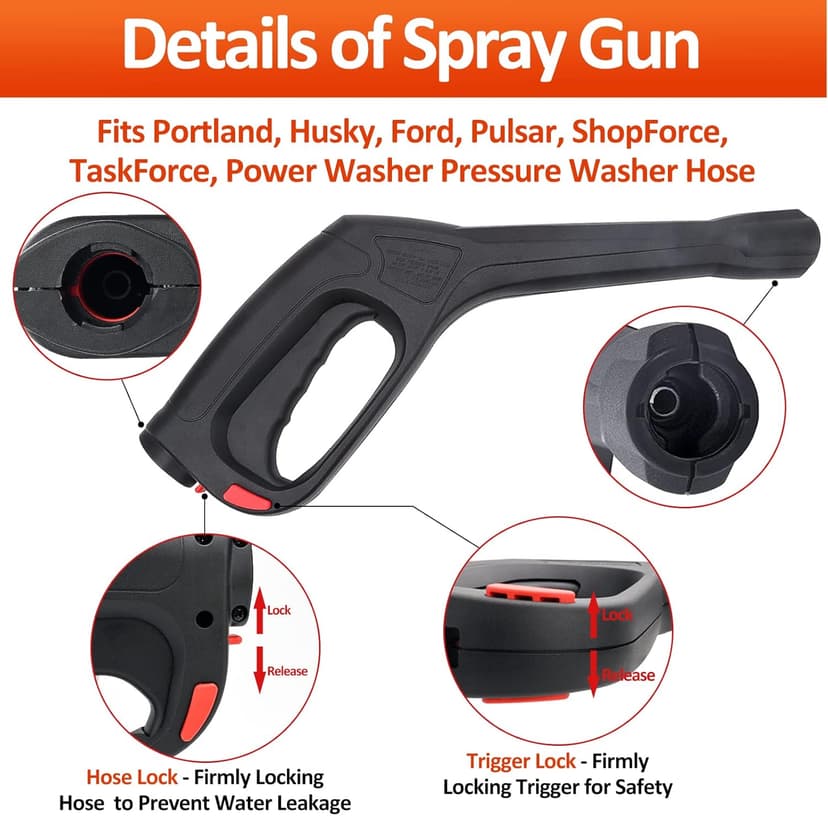 High Pressure Water Spray Gun Wand Nozzle, Replacement Pressure Washer Gun Compatible with Portland Pulsar Husky Powerwasher TaskForce TaskMaster ShopForce Electric Pressure Washers