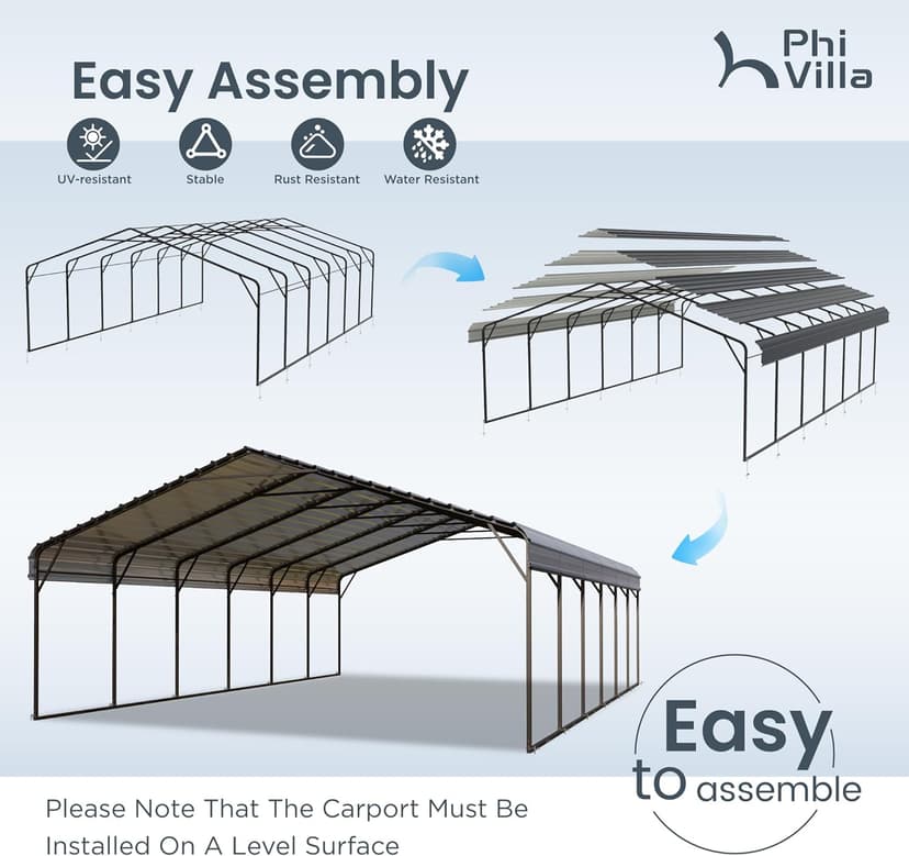 PHI VILLA 20 x 30-ft Carports, Durable Portable Garage Carport Canopy Car Tent