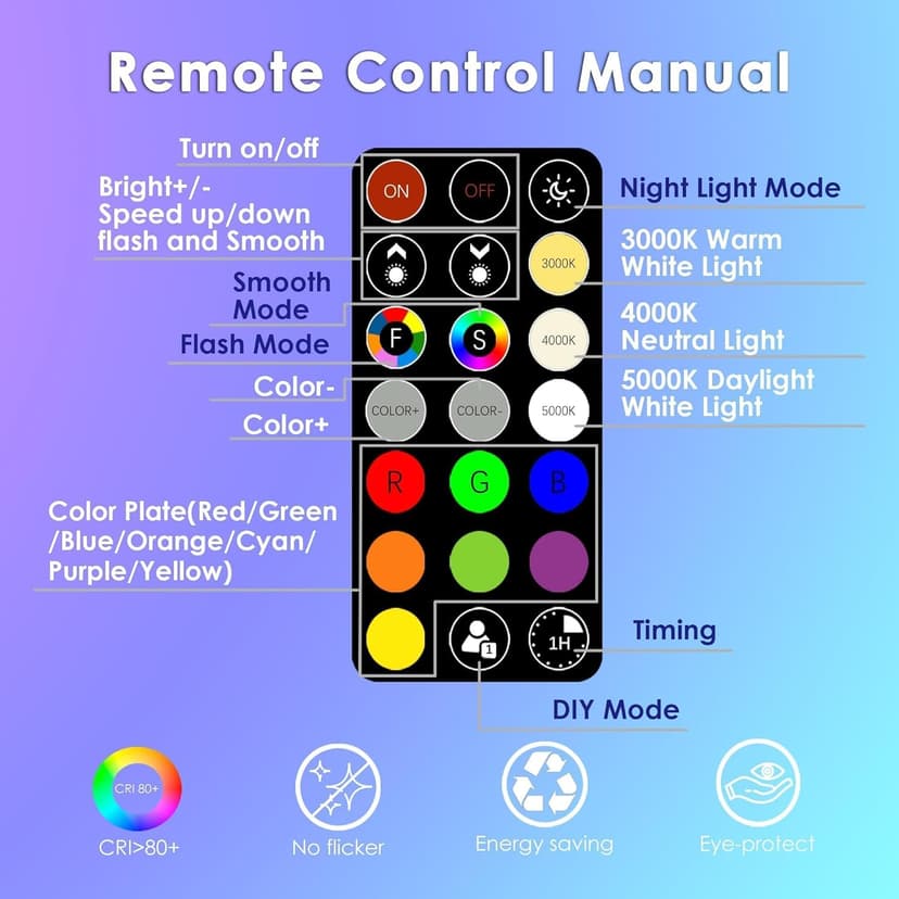 FTL R20 Color Changing Light Bulb with Remote Control, BR20 LED Bulb Dimmable RGB Colored Light Bulbs 7W=60W, 30 Colors, 2700K-6000K, Timer, Color Flood Light Bulbs for Recessed Can Lighting, 6-Pack