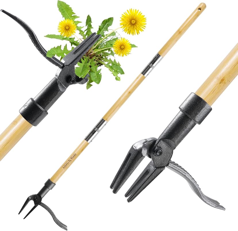 Weeder - The Original Stand Up Weed Puller Tool Made with Long Handle - Real Bamboo & 4-Claw Steel Head, Weeding Tool Weed Remove Tool for Lawn/Yard