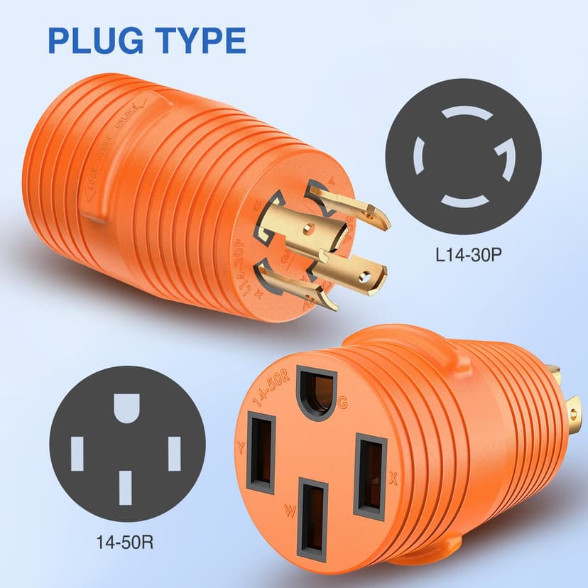 Nilight 30Amp to 50Amp RV Power Adapter 4Prong Generator Twist Plug L14-30P 14-50R 30A Male to 50A Female Receptacle for RVs Camper Caravan Electrical Converter