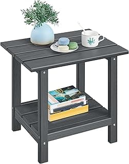 Yaheetech Adirondack Outdoor Side Table, HDPE Small Patio End Table, Pool Composite Patio Table, Balcony Modern Outside Tables for Garden, Pool, Beach, Porch, Deck, Indoor, Backyard Gray/Double Layer