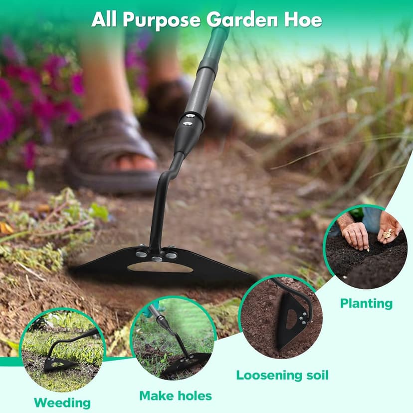 Hardened Hollow Hoe with Long Handle,Heavy Duty Garden Hoes for Weeding Loosening Soil Digging Planting Ridging, Handy Hoe Garden Tool (55")