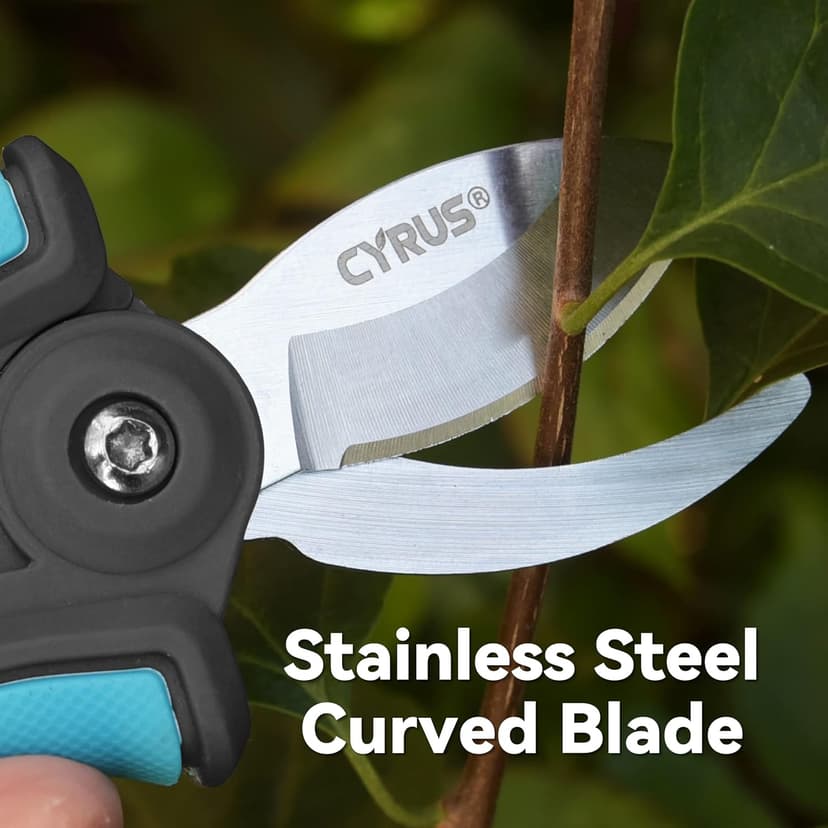 CYRUS 6” Gardening Scissors Hand Pruner Pruning Shear with Curved Stainless Steel Blades Plant Shears Garden Clippers Handheld
