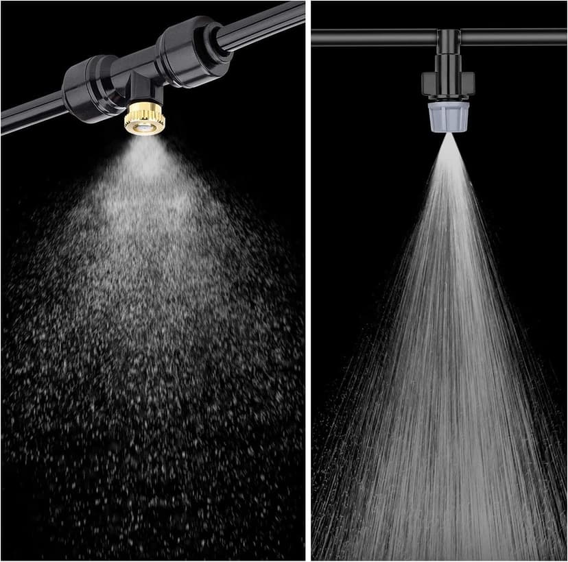 Misting Cooling System 98.4FT (30M) Misting Line + 50 Brass Mist Nozzles + 50 T-Connectors + 1 Faucet Adapters (3/4") Outdoor Mister for Patio Garden Greenhouse Trampoline for Waterpark