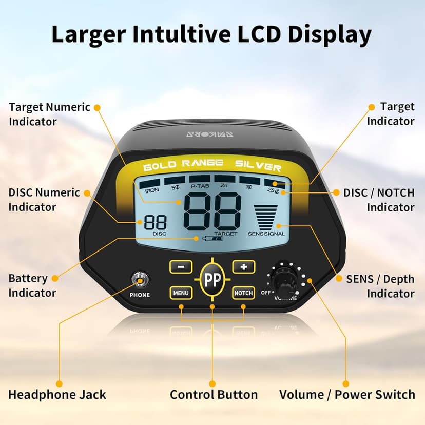 SAKOBS Metal Detector for Adults - High Accuracy Metal Detector with Discrimination Mode & Distinctive Audio Prompt and LCD Display Waterproof Search Coil for Treasure Hunting Beginners Professionals