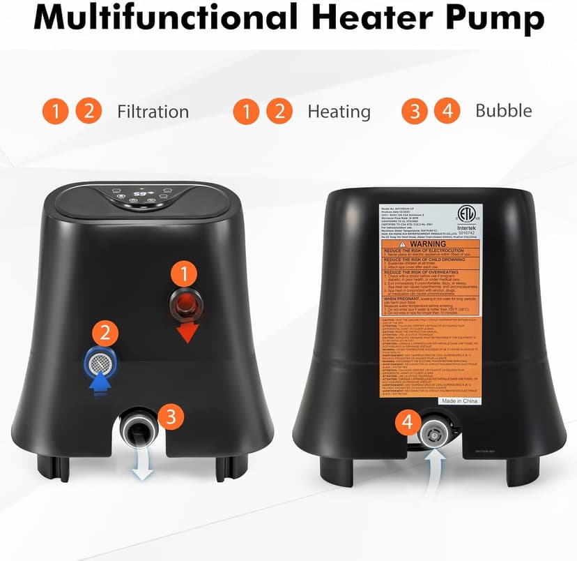 Goplus Electric Heater Pump for Inflatable Hot Tub, 1350W SPA Control Center for Bubble, Filtration & Heating, Water Heater Control with Touch Panel & LED Display, SPA Management System