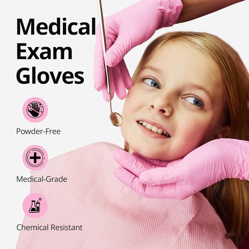 Pink Nitrile Gloves, 3-mil, Industrial Gloves Disposable Latex Free, for Cleaning & Esthetician, Rubber Powder-Free, 100-ct Box (Medium) Medium (Pack of 100)