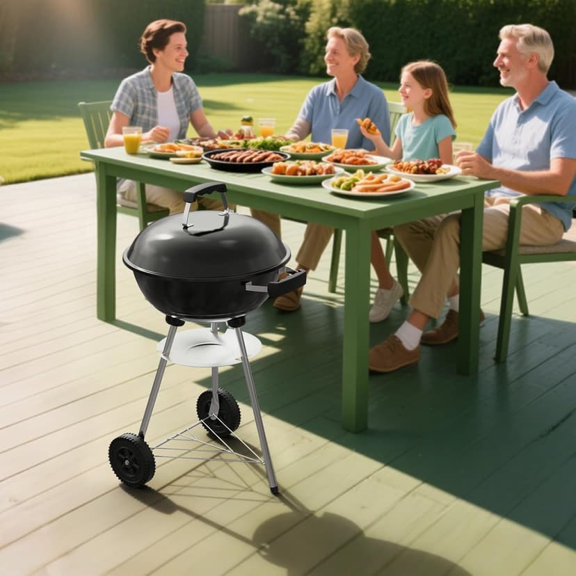 18 inch BBQ Charcoal Grill, Outdoor Portable Grill, Round Kettle Barbecue Grills, Durable & Easy to Assemble, Perfect for Backyard, Camping, Small Patio, Black