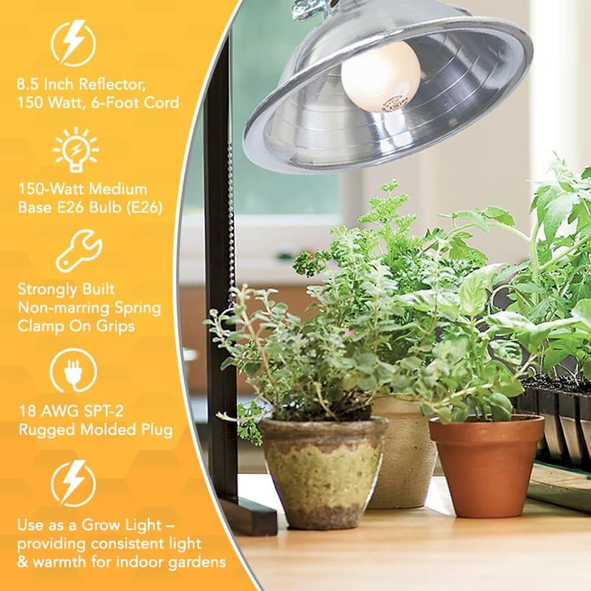 Woods Clamp Lamp Light with Aluminum Reflector; 150W; UL Listed; 6- Foot Cord