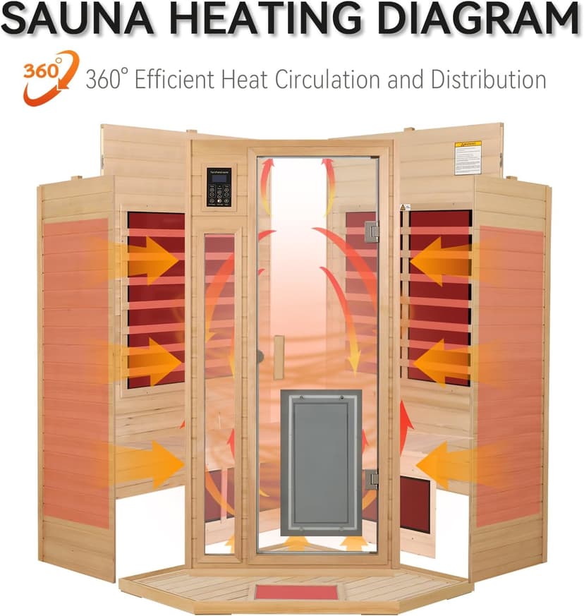 2-3 Person Corner Sauna, Infrared Saunas for Home, Chromotherapy, Canadian Hemlock Sauna, Indoor Sauna with Red Light Therapy