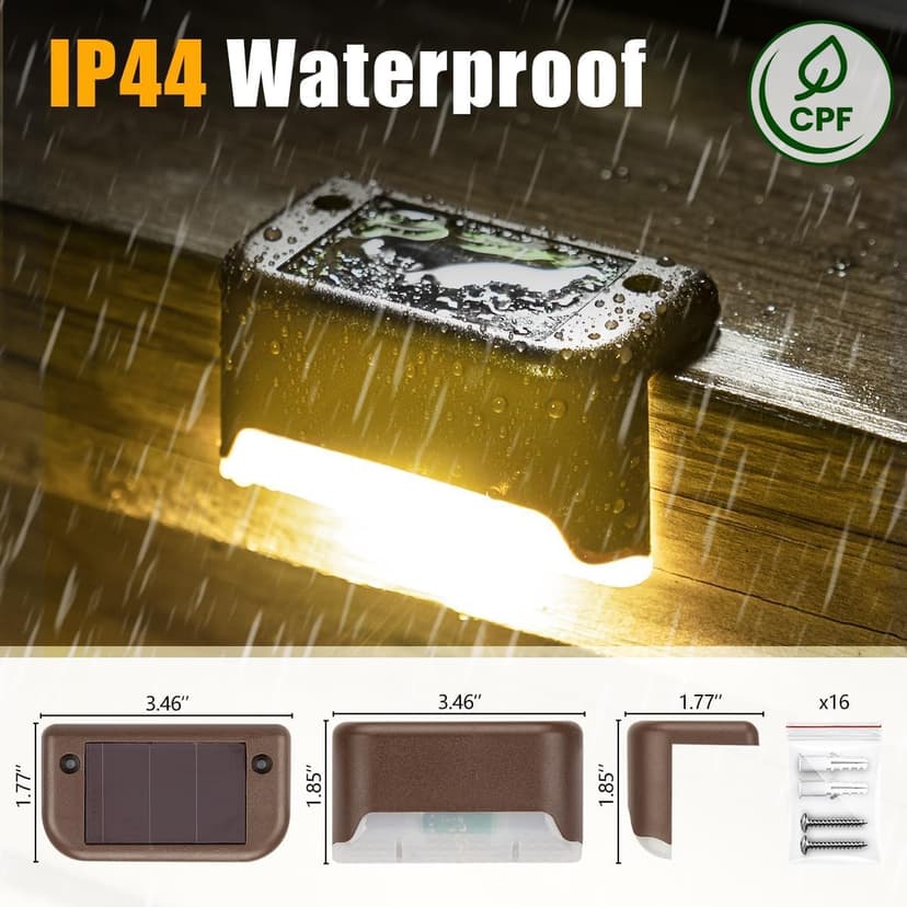 SOLPEX Solar Deck Lights Outdoor 16 Pack, Solar Step Lights Waterproof Led Solar lights for Outdoor Stairs, Step , Fence, Yard, Patio, and Pathway(Warm White)