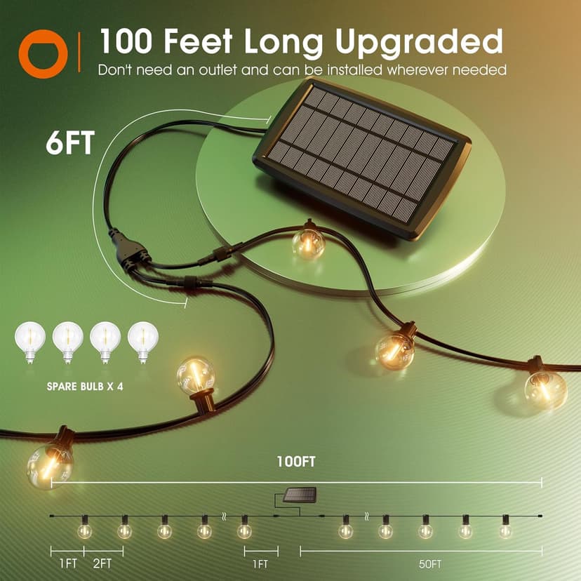 addlon 100FT Solar String Lights Outdoor with Remote, 54 LED Shatterproof Bulbs, Dimmable & Timable, 3 Light Modes, G40 Waterproof Solar String Lights for Outside Backyard Party Decor