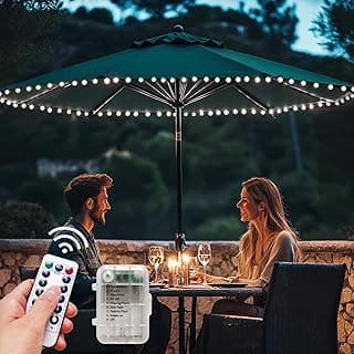 Patio Umbrella Lights Cordless LED Market Table Umbrella Lights with Remote Control Battery Operated Waterproof Parasol String Lights, Fits 6-9 Feet Diameter Outdoor Umbrella Décor (Cold White)