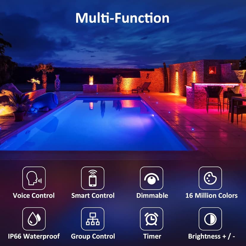 NOVOSTELLA LED Flood Lights Outdoor, 30W RGB Smart LED Flood Lights, Second-Generation WiFi Landscape Lighting Stage Dimmable Color Changing Uplight, IP66 Waterproof, Work with Alexa, 4 Pack.