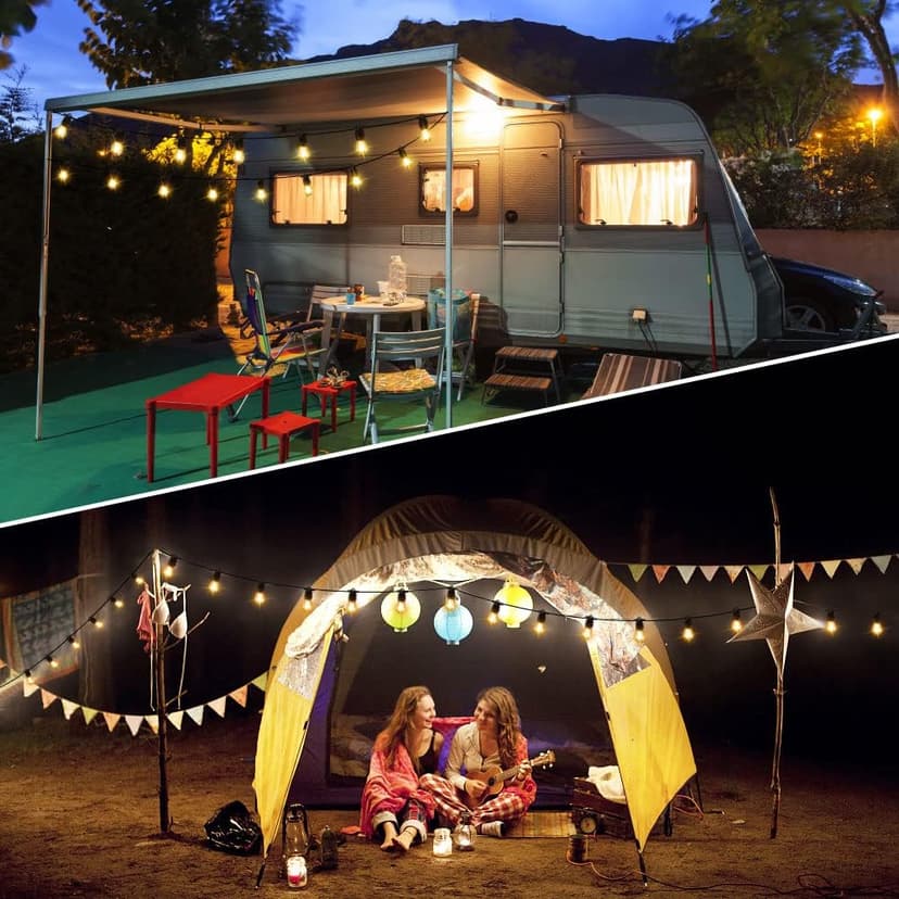 24.6Ft USB Powered Outdoor String Lights with 10 pcs Waterproof & Shatterproof S14 LED Bulbs, Lightweight Dimmable Garden Festoon String Lights for Camping BBQ Christmas Party
