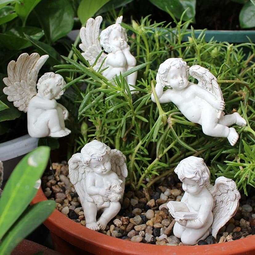 5 Pcs Little Angel Statues Miniatures Garden Stakes Resin Flower Pot Decoration Miniature Garden Planters Angel Figurines Decor
