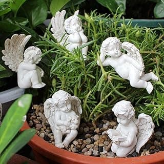 5 Pcs Little Angel Statues Miniatures Garden Stakes Resin Flower Pot Decoration Miniature Garden Planters Angel Figurines Decor
