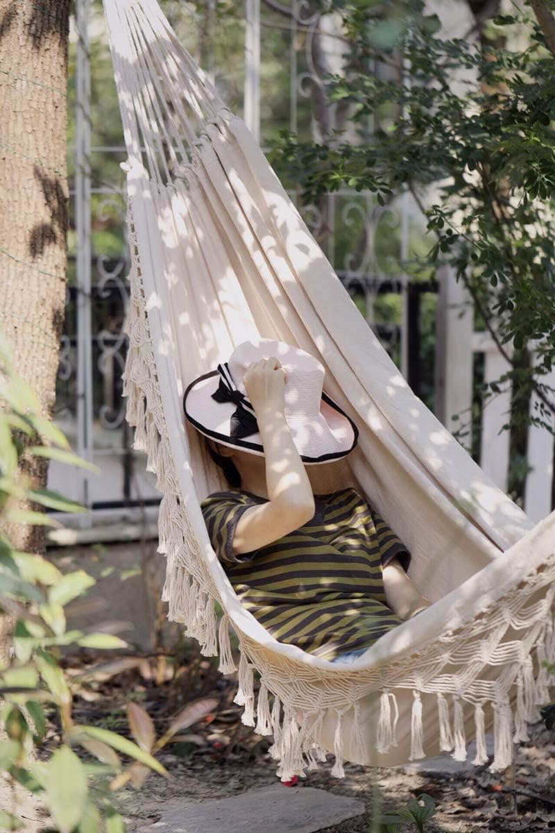 Handmade Boho Large Brazilian Macrame Fringe 2 Person Double Deluxe Hammock Swing Net Chair for Beach, Yard, Bedroom, Patio, Porch, Indoor, Outdoor, Wedding Decor 95" Lx 59" W