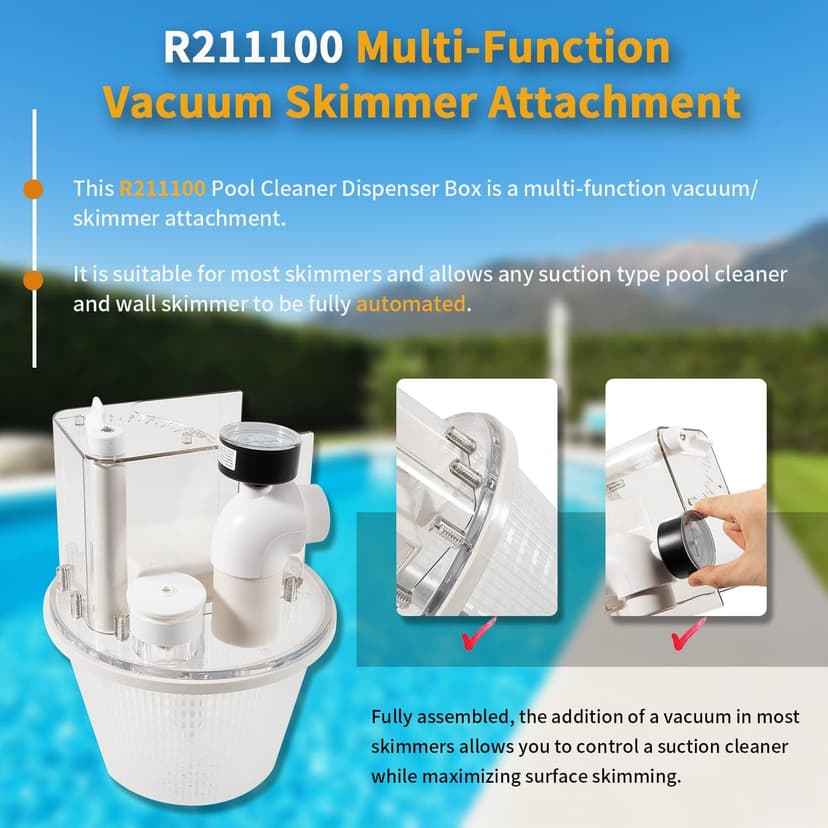 Replace for R211100 Vac-Mate Pool Cleaner Dispenser Box/Multi-Function Vacuum Skimmer Attachment Replacement