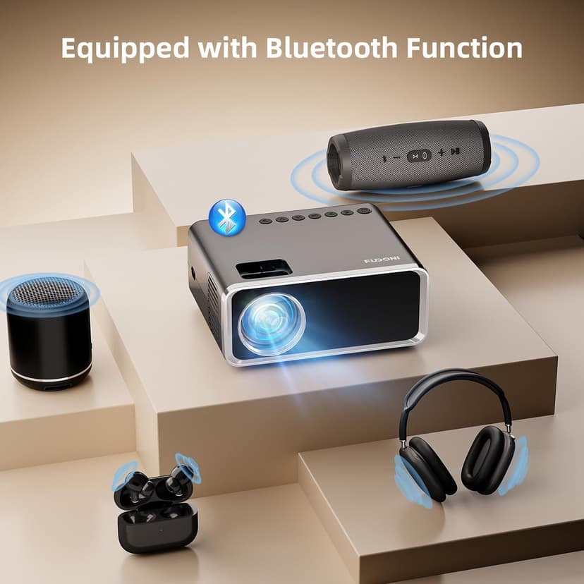 FUDONI Projector with WiFi and Bluetooth 4K Supported, Upgraded Outdoor Movie Projectors Native 1080P FHD 12000L, Video Proyector for Home Theater, Compatible w/HDMI/USB/iOS/Android/Windows/TV Stick
