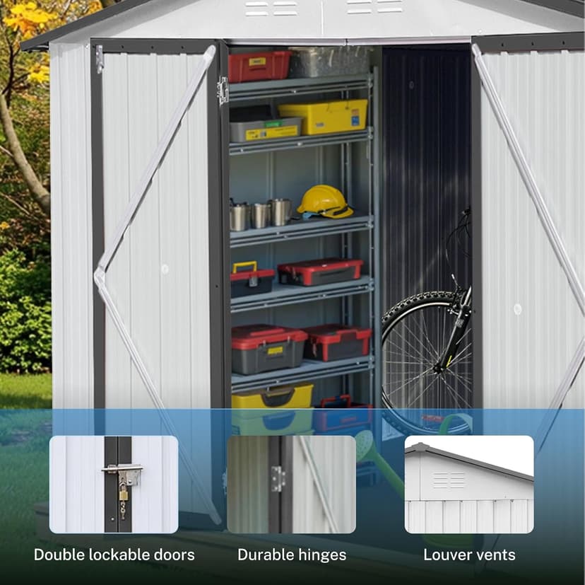 10' x 12' XL Outdoor Storage Shed, Sturdy Metal Building w/Lockable Doors for Garden, Backyard, Poolside and Lawn, Black