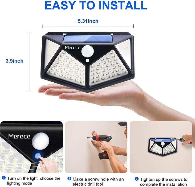 VINHMOR Solar Lights Outdoor 6 Pack, 100LED/3 Modes 270° Lighting Angle Motion Sensor Security Lights, IP65 Waterproof Wall Lights Solar Powered, Bright for Backyard Garden Fence Patio Front Door