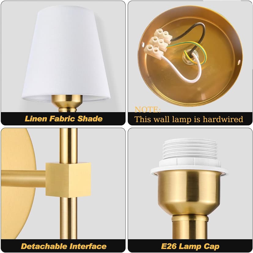 Wall Sconces Sets of 2, Bathroom Vanity Sconces Wall Lighting with White Fabric Shades, Retro Industrial Wall Lamps, Wall Lights Suitable for Bedroom Living Room Kitchen