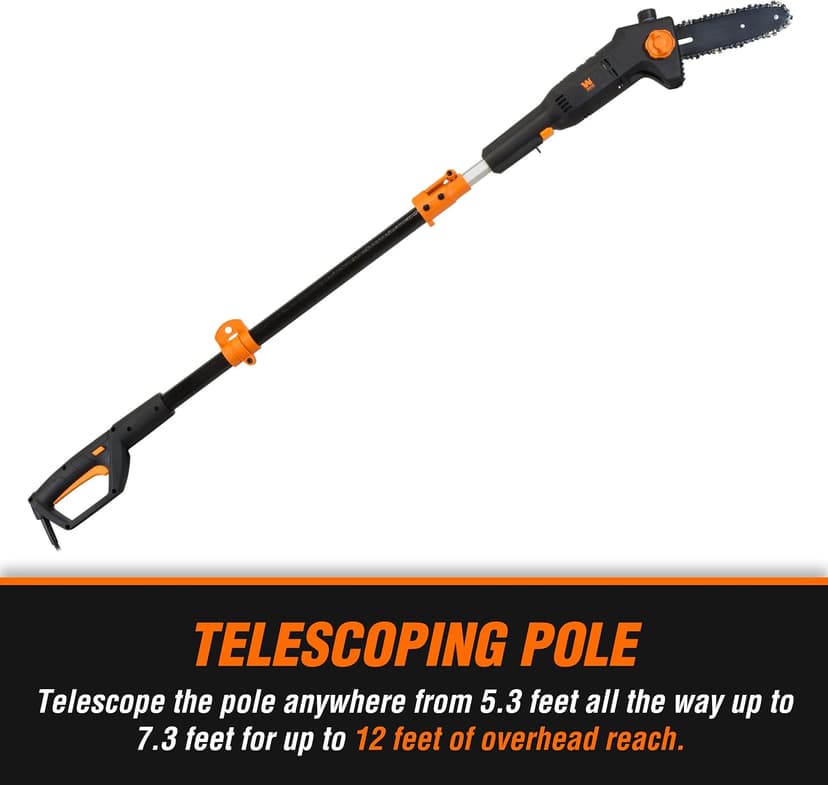 WEN 4019 6-Amp 8-Inch Electric Telescoping Pole Saw, Corded electric - Black&orange