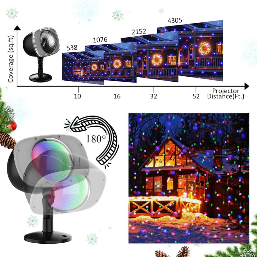 Christmas Snowfall Projector Lights Outdoor, Dynamic Snow Falling Lighting Effects Holiday Projector Lights for Xmas Moving Points Landscape Lights for House, Garden Yard Club Pub Decorations