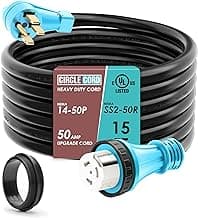 CircleCord UL Listed 50 Amp 15 Feet RV/Generator Cord with Locking Connector, Heavy Duty 6/3+8/1 Gauge STW Wire, 14-50P Male and SS2-50R Twist Locking Female for RV Camper and Generator to House