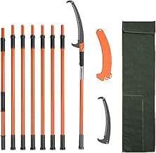 VEVOR Manual Pole Saw, 7.3-27 ft Extendable Tree Pruner, Sharp Steel Blade High Branches Trimming, Manual Branch Trimmer with Lightweight 8 Fiberglass Handles, for Pruning Palms and Shrubs