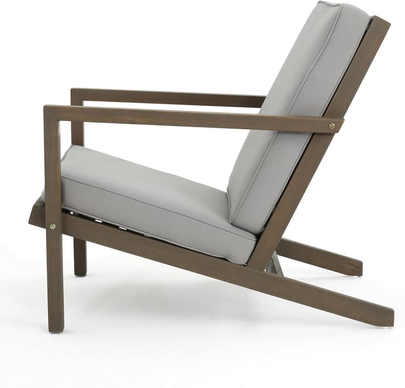 Christopher Knight Home Leah Outdoor Acacia Wood Chat Set with Water Resistant Cushions, 3-Pcs Set, Grey Finish / Grey