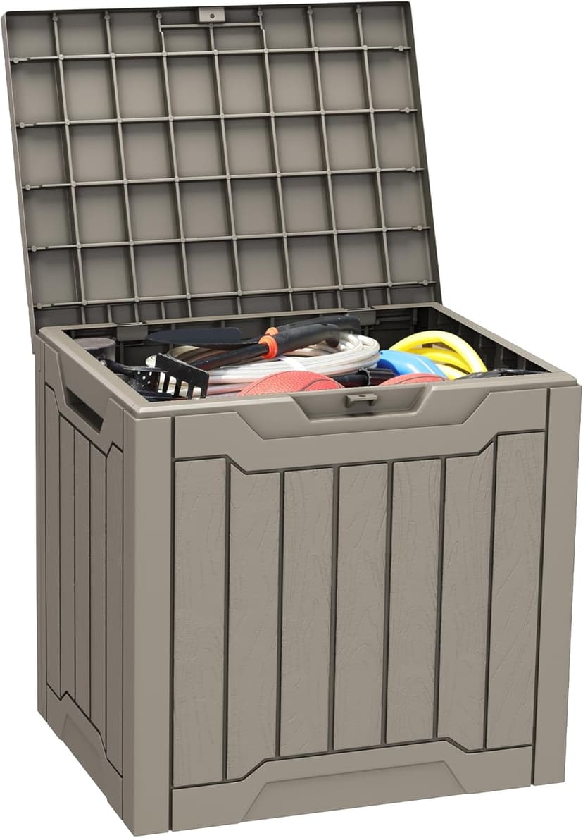 YITAHOME 31 Gallon Outdoor Storage Deck Box, Waterproof Resin Package Delivery and Storage Box with Lockable Lid for Patio Furniture Cushions, Pool Accessories, Garden Tools, Taupe