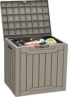 YITAHOME 31 Gallon Outdoor Storage Deck Box, Waterproof Resin Package Delivery and Storage Box with Lockable Lid for Patio Furniture Cushions, Pool Accessories, Garden Tools, Taupe