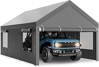 Walsunny Carport, 12x20 ft Heavy Duty Carport Canopy with Roll-up Windows, Portable Garage with Removable Sidewalls & Doors, Car Canopy with All-Season Tarp for Car, Truck, Boat