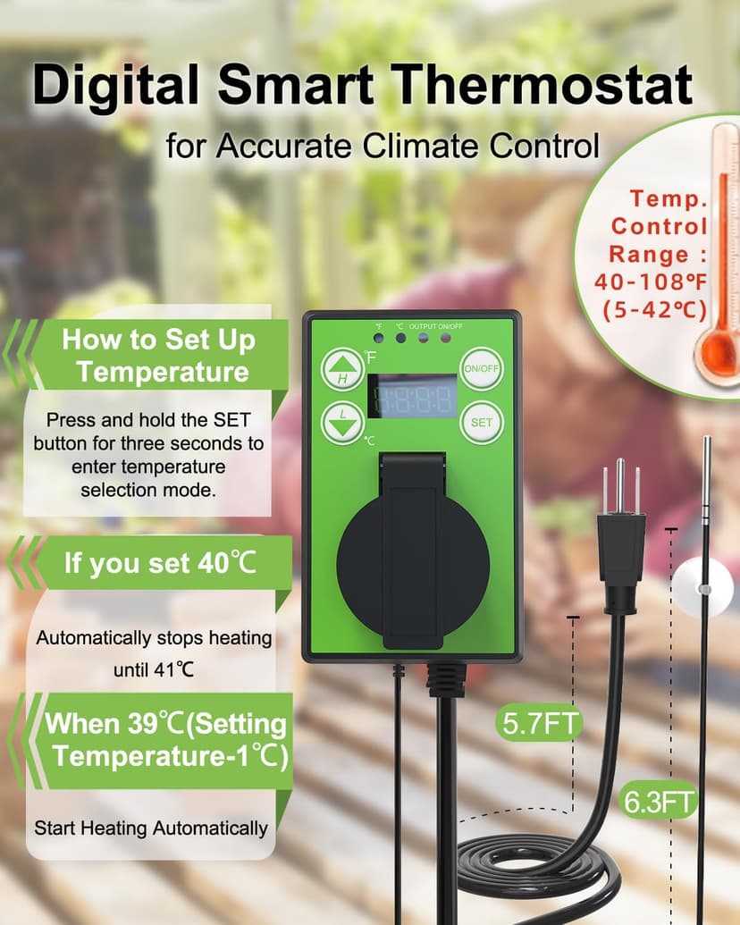 Electric Greenhouse Heater with Thermostat - 1500W Stainless Steel Outdoor Fan Heater, Overheat Protection and 3S Fast Heating,Green House Heating for Greenhouse, Patio, Garage, Flower Room