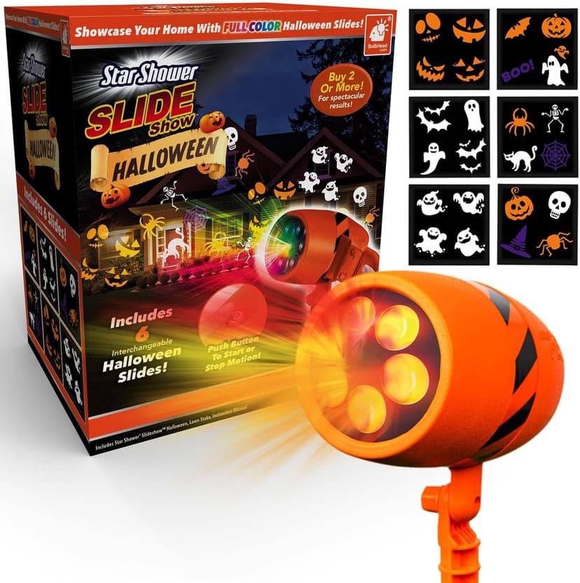Star Shower Show LED Projector, AS-SEEN-ON-TV, Showcase Your Home With Full-Color Holiday, Use 2 or More for Spectacular Results, Hassle-Free, Includes 6 Halloween Slides, 7 In, Orange
