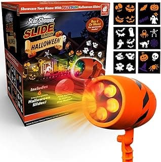Star Shower Show LED Projector, AS-SEEN-ON-TV, Showcase Your Home With Full-Color Holiday, Use 2 or More for Spectacular Results, Hassle-Free, Includes 6 Halloween Slides, 7 In, Orange