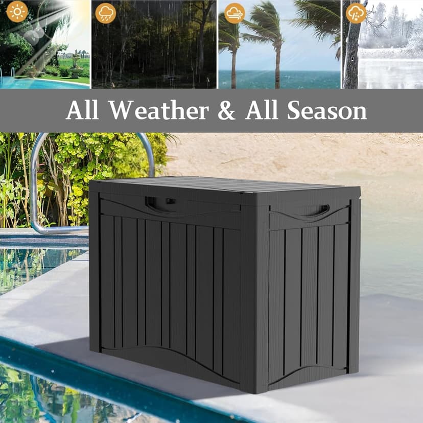 45 Gallon Heavy Duty Outdoor Deck Box with Lockable Lid, All Weather Waterproof Storage for Patio Cushions, Pool Toys, Garden Tools - Rust-Proof Resin Design (Black)