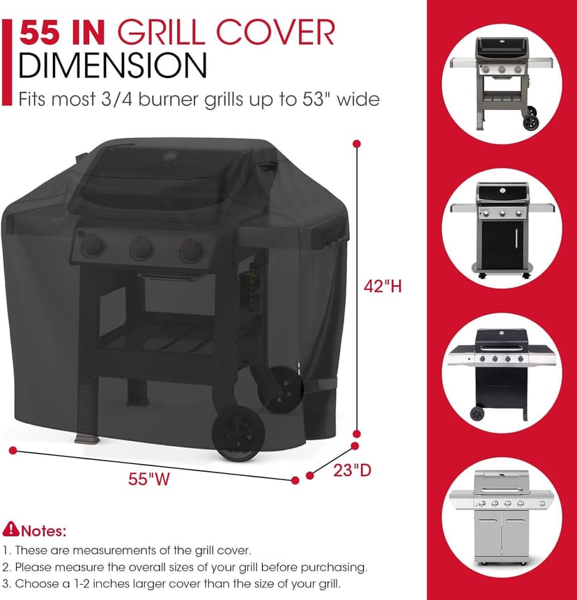 Unicook Grill Cover 55 Inch for Outdoor Grill, Heavy Duty, Waterproof, Fade Resistant, BBQ Cover with Handles/Straps/Air Vents, Compatible with Weber Charbroil Nexgrill Gas BBQs etc